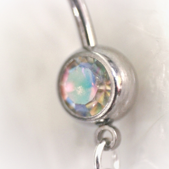 Dangly rainbow crystal Belly Button Ring - Picture 5 of 8